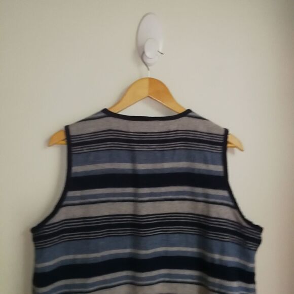 VINTAGE Blue & Grey Stripes Boiled Wool Western Sleeveless Vest Size Medium - Picture 5 of 11